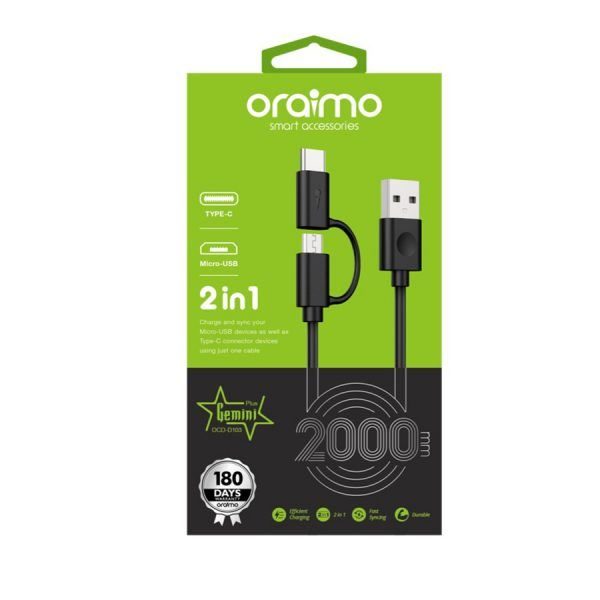 Oraimo 2 In 1 Micro USB Type C Cable - Image 2
