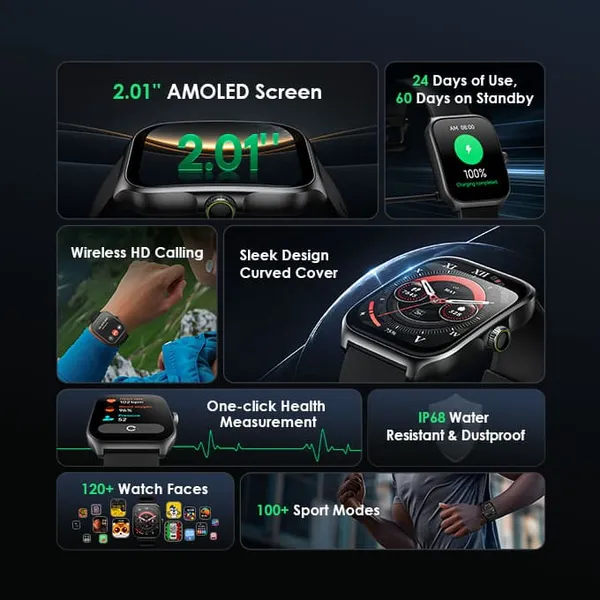 Oraimo Watch Nova AM 2.01" AMOLED Screen Curved Cover Smart Watch - Image 3